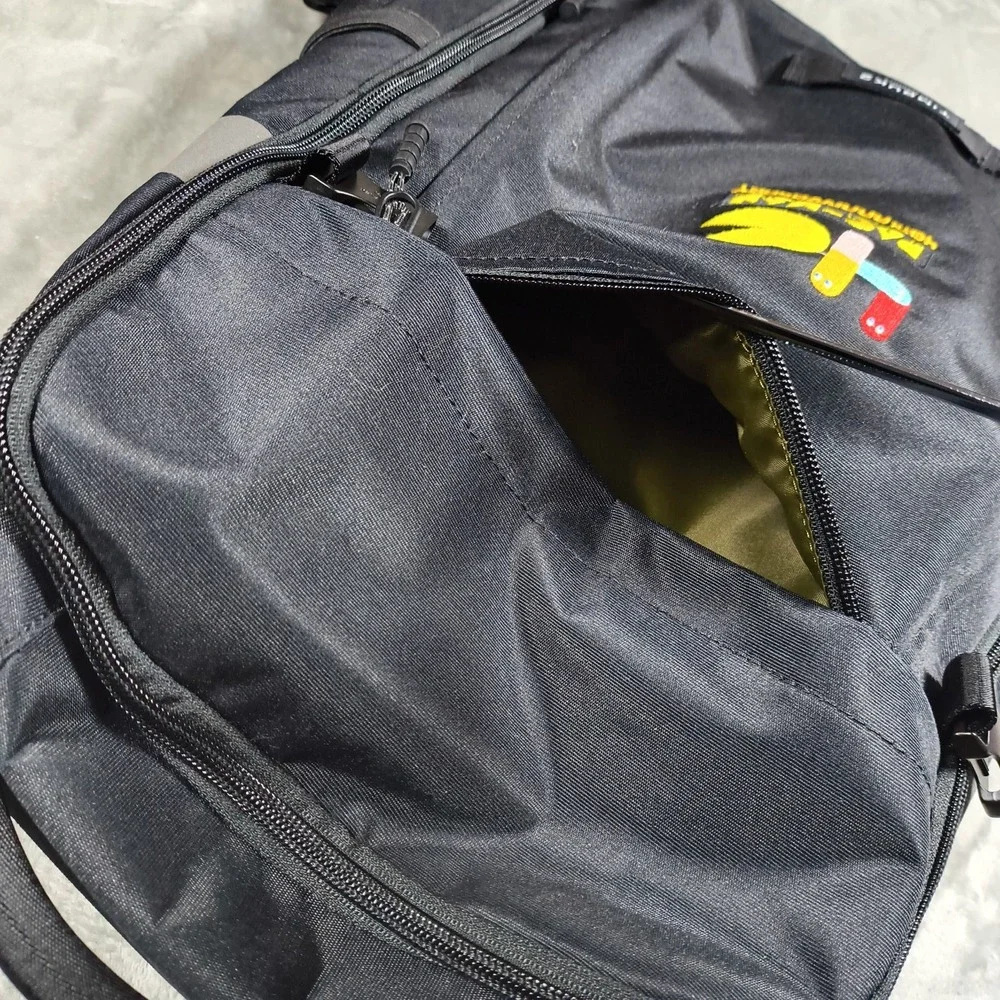 Timbuk2 Division Laptop Backpack OS Black Pac Man Embroidered Padded Travel Bag